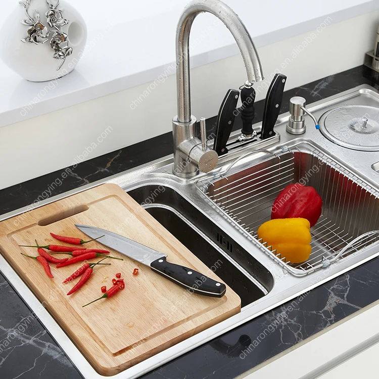 Портативный Нержавеющая сталь двойной чаша Многофункциональный дома овощи стиральная кухня раковина тщеславия