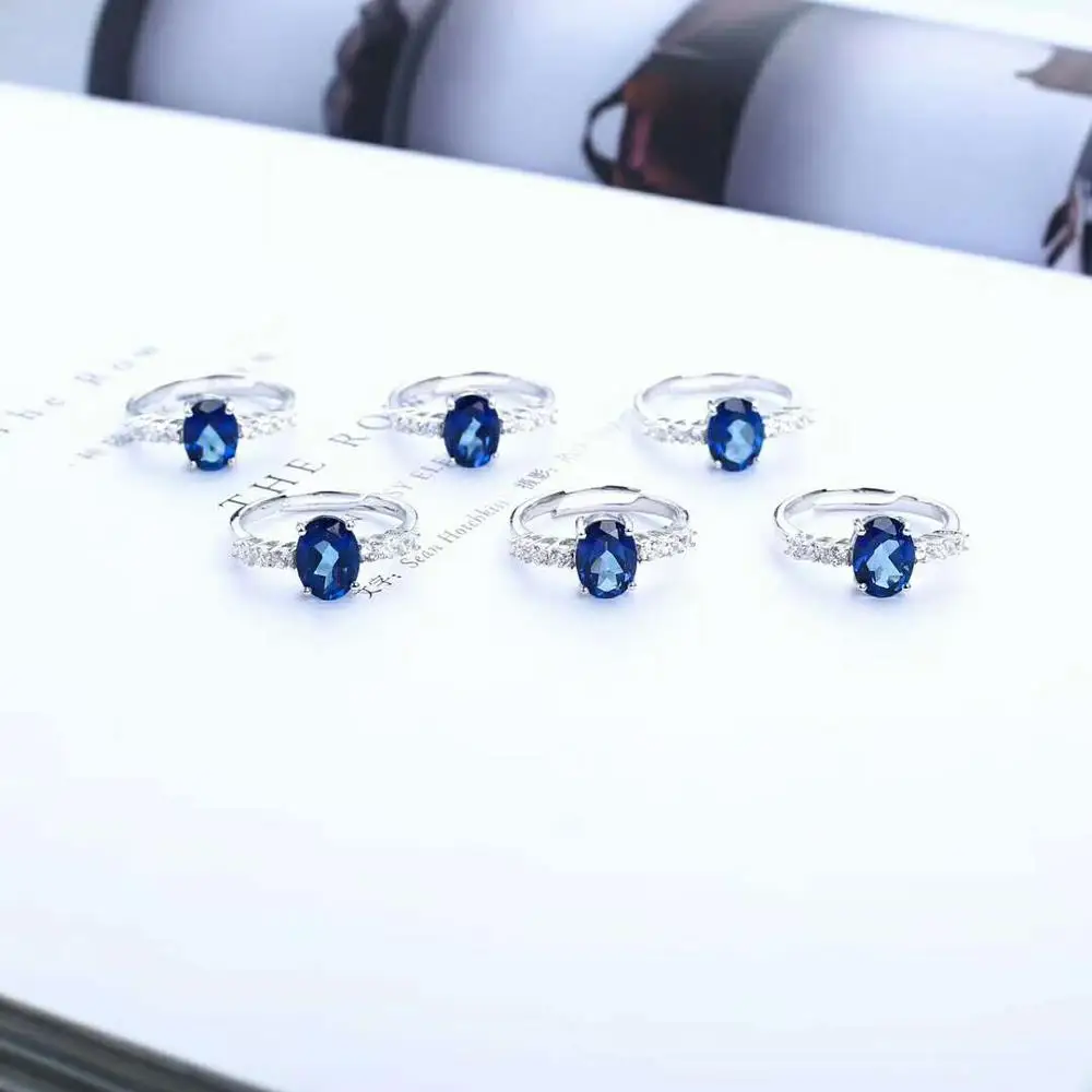 gemstone jewelry Wholesale new fashion simple design 925 sterling silver Single stone natural Blue topaz crystal ring for gril