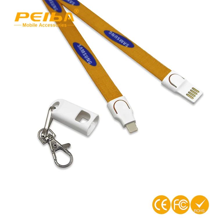 
Top quality Custom Lanyard with Badge Clip - 2 in 1 USB Charging Cable Cord for iPhone and Micro USB Android Phone 