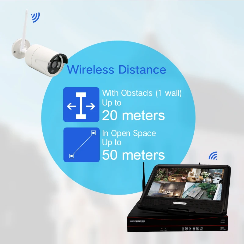 VESAFE 8CH 1080P CCTV 10 Inch LCD Wireless NVR Kit Waterproof IP Camera Security System