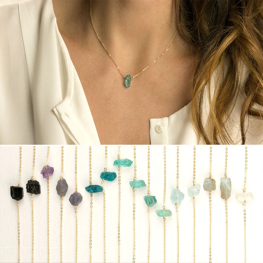 New trending hot products Minimal Crystal Necklace Rough Cut Gemstone Necklace Raw Rock Crystal Necklace