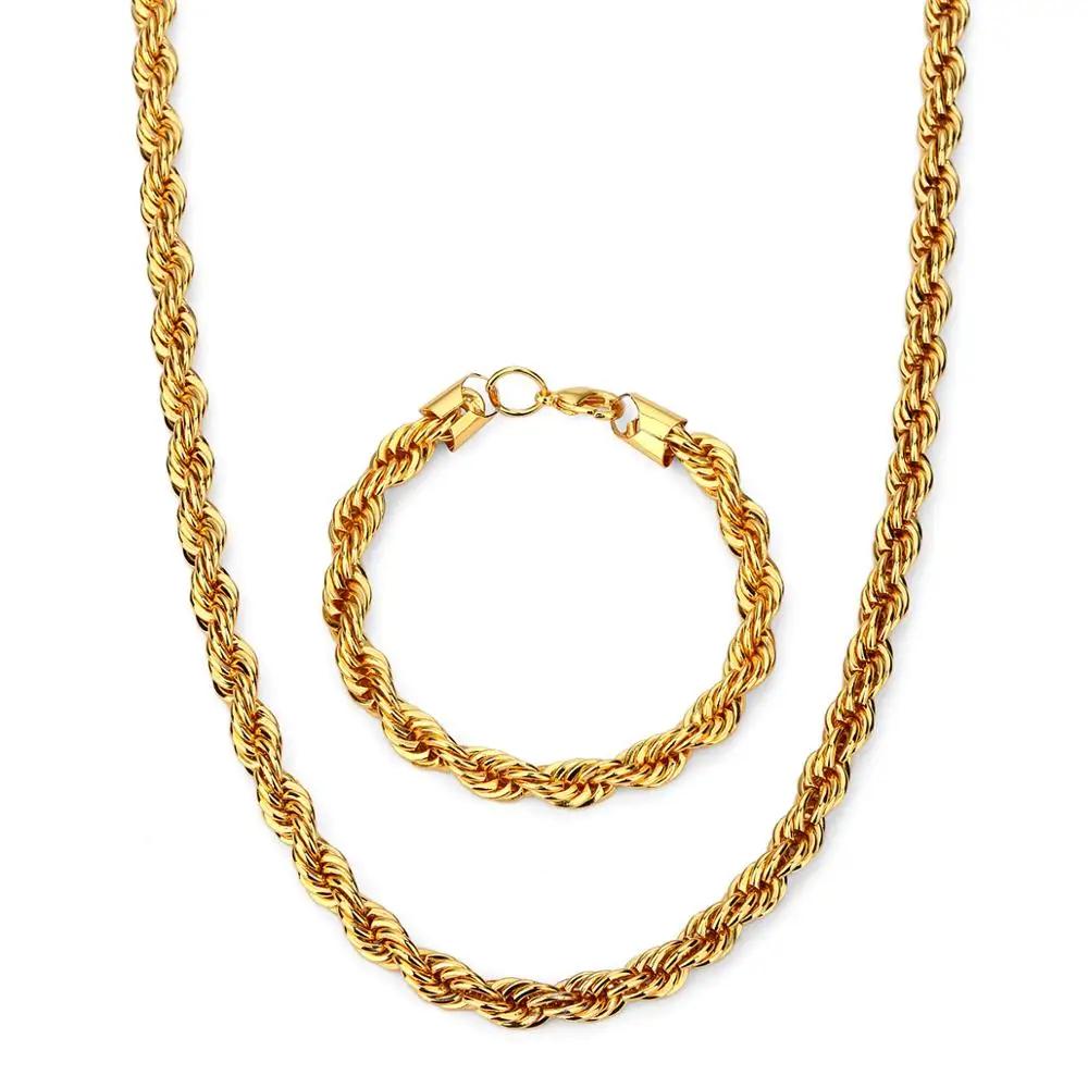 Super thick twist chain necklace bracelet sets, 18 k gold plating, hip hop jewelry for men and women YSS1011