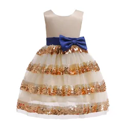 2019 new design girl party dress beautiful princess dress kids Sequined bow girl dress