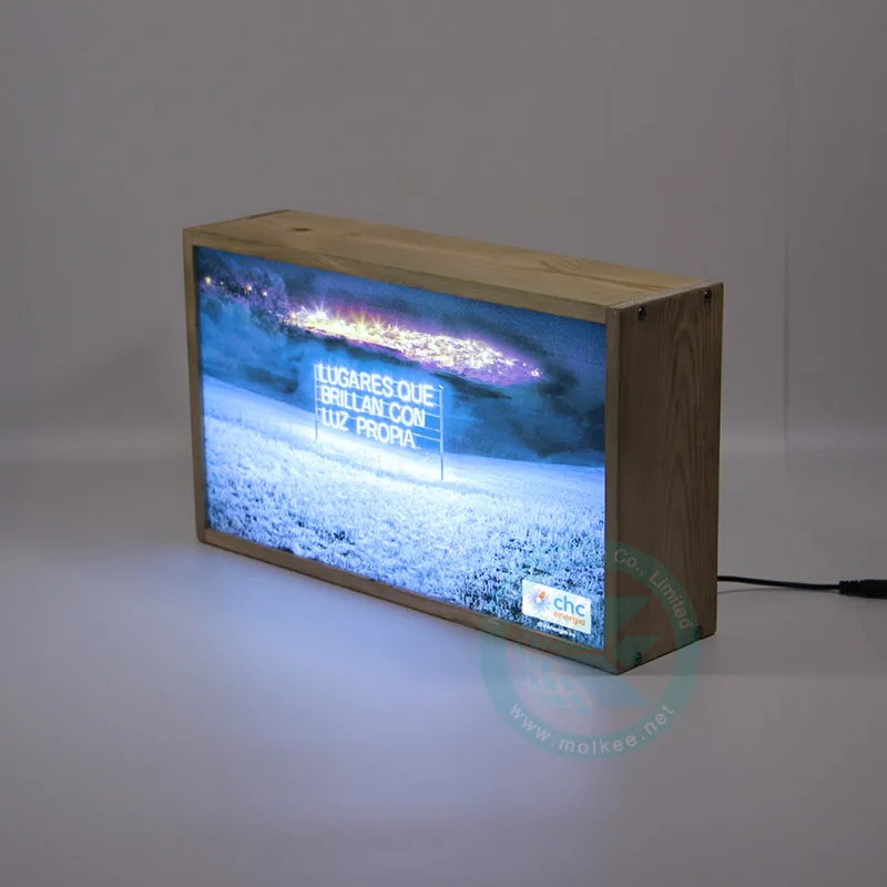 Slim Wood Frame Stand On Desk Wooden Advertising Led Light Box
