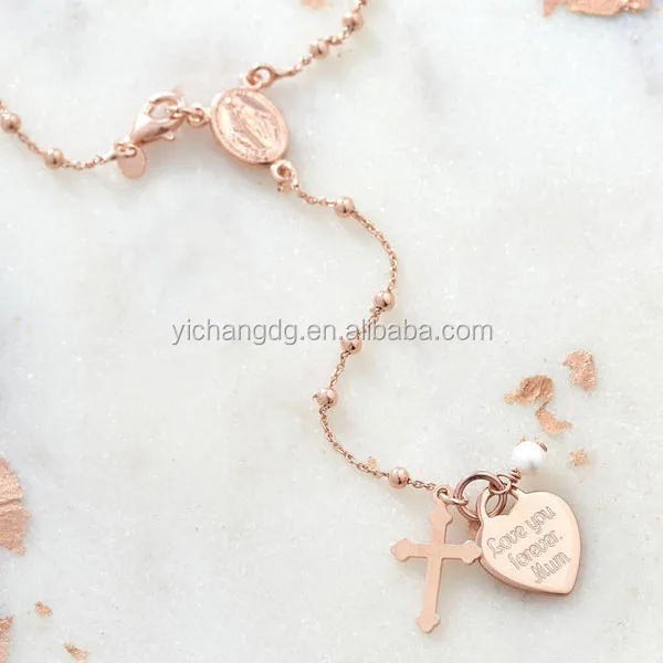 Personalised Rose Gold Or Silver Rosary Necklace