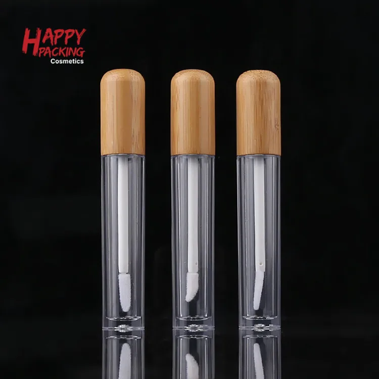 Hot Sell Bamboo Wooden Printing Lid Lipgloss Lipstick Lip Gloss Tube Empty Cosmetic Packaging Plastic Lipstick Tube