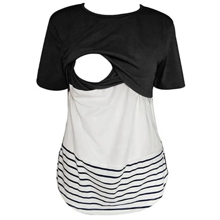 
Hot Fashion Maternity Nursing Tops Breastfeeding Clothes Clothing Lace Stripe Maternity Breastfeeding Shirt Feeding Nursing Wear 