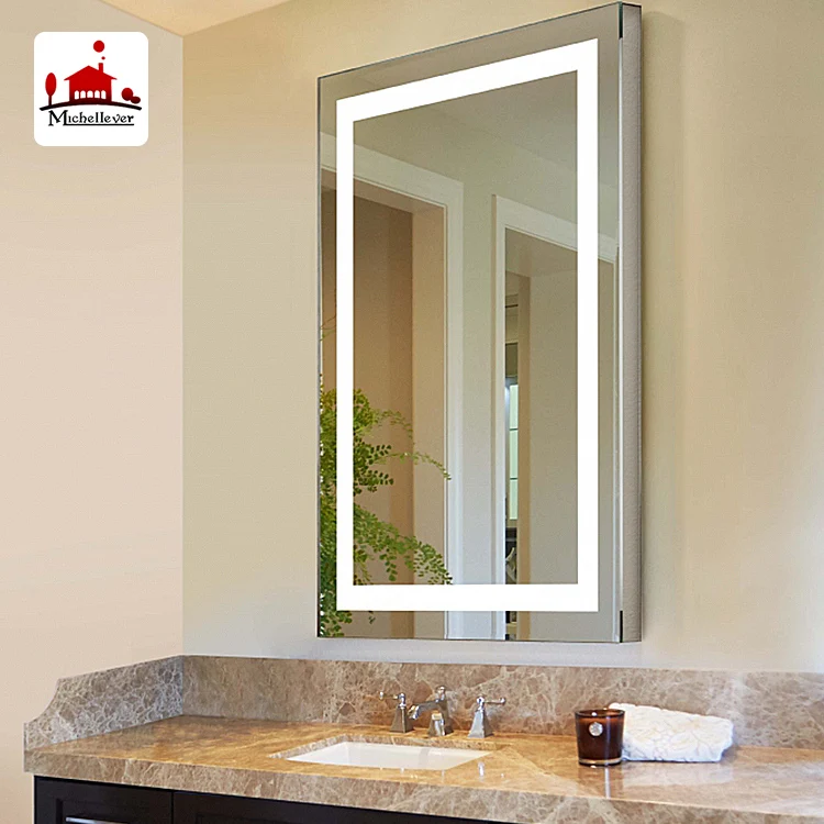 luxury hotel led bath shower mirror long rectangular chrome frame bathroom mirror led light touch sensor wash basin mirror