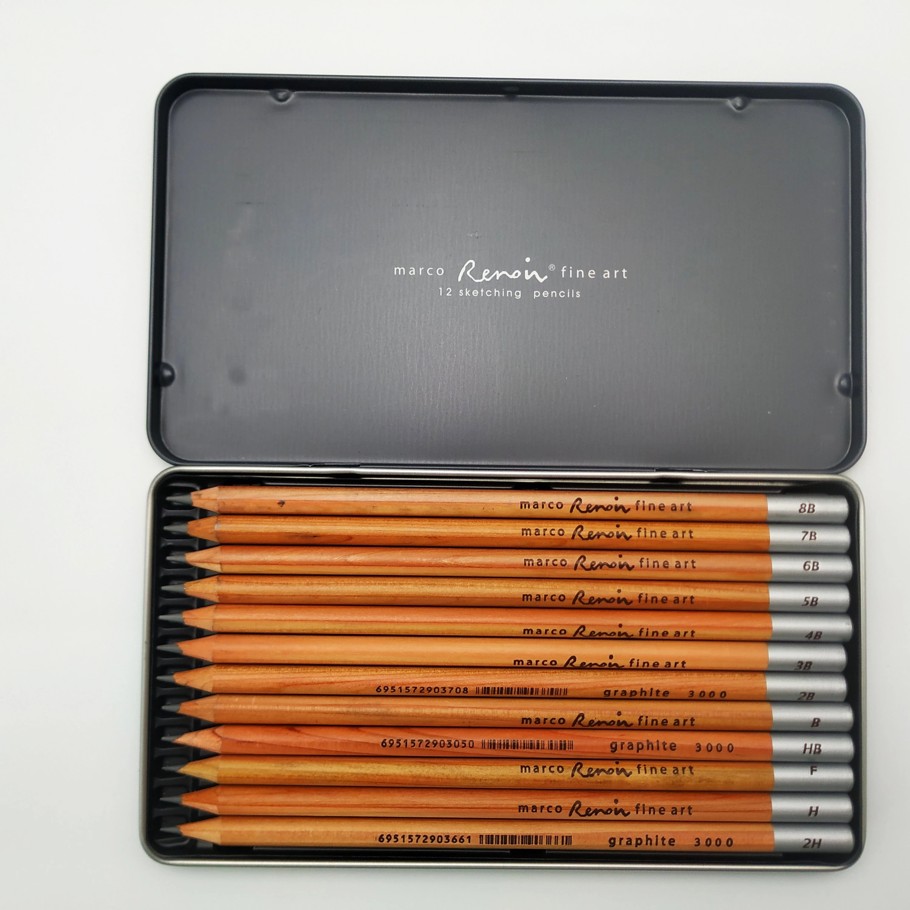 
Hot Sell Customized Logo Printed 12 PCS Sketching Pencils Set 2B 3B 4B Wooden Art Pencils With Metal Box 