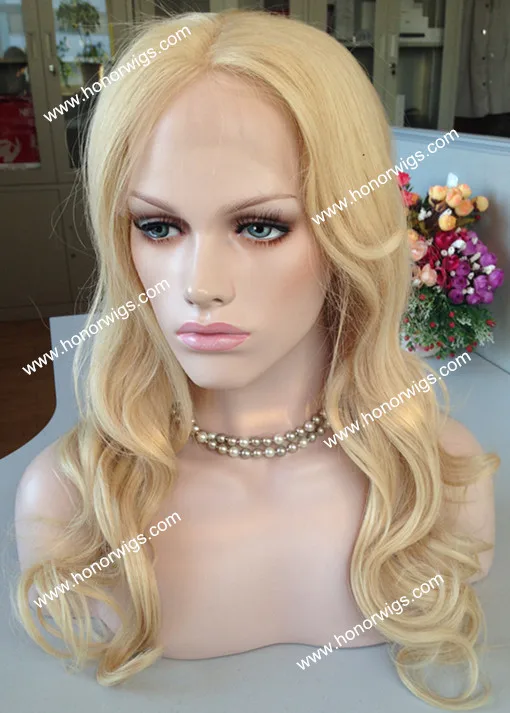 HT846 HONOR Brand fast delivery full lace wig white blond color big wave 24inch length #613 human hair wigs in stock swiss lace