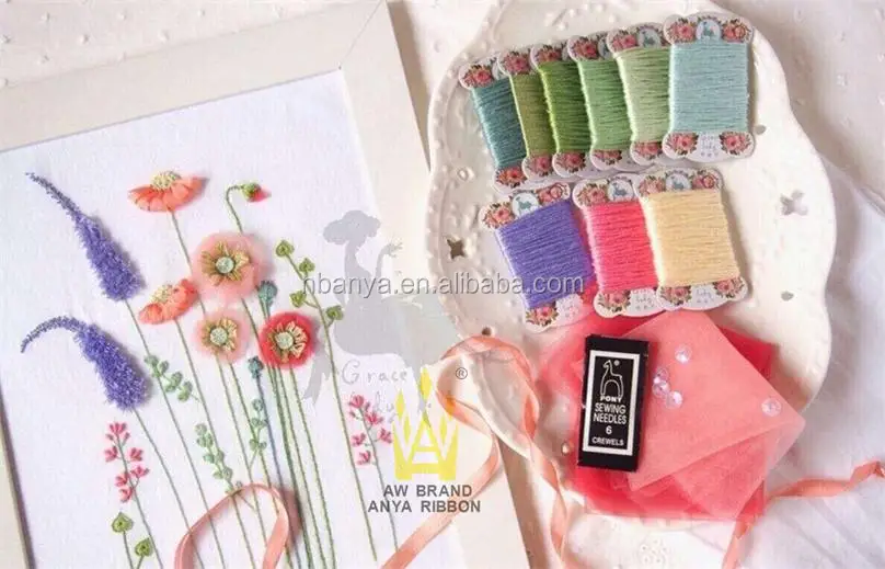 wholesales 4mmX5m/card 100% Real Pure Silk Ribbon for Embroidery Handcraft Thin Taffeta
