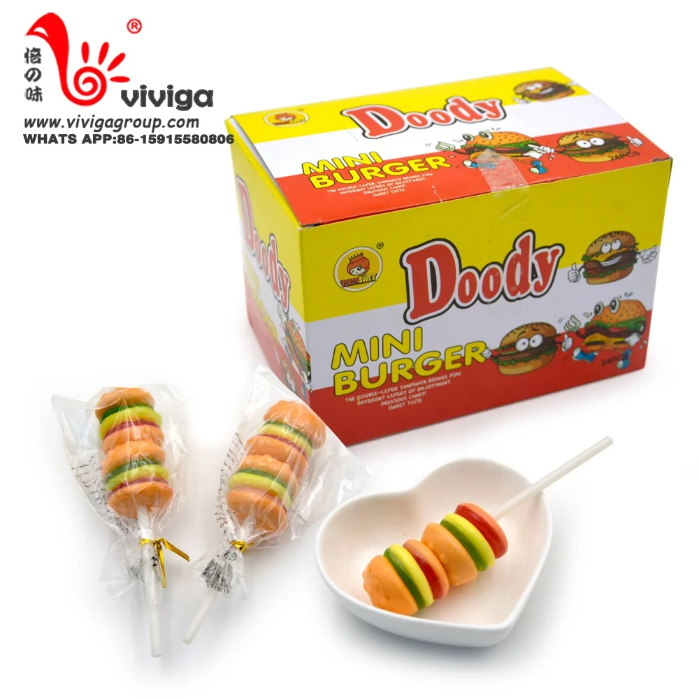 
Wholesale multi color burger gummy candy lollipop 