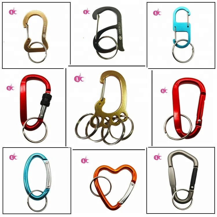 Manufacturer promotion gifts custom logo S Shaped mini climbing carabiner aluminum with split ring