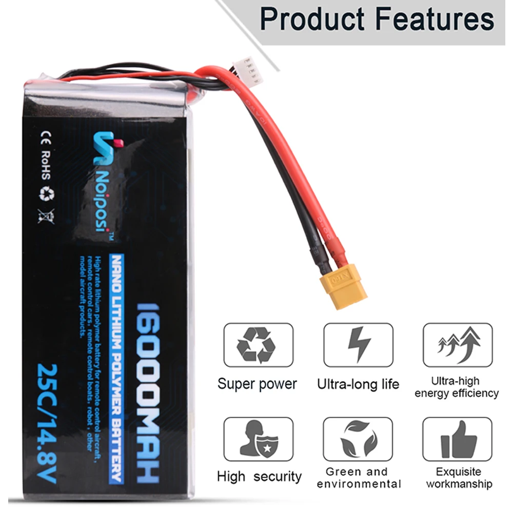 Rc lipo battery 10000/16000/22000mah 25c 14.8v 3s 4s 5s 6s li-poymer battery pack
