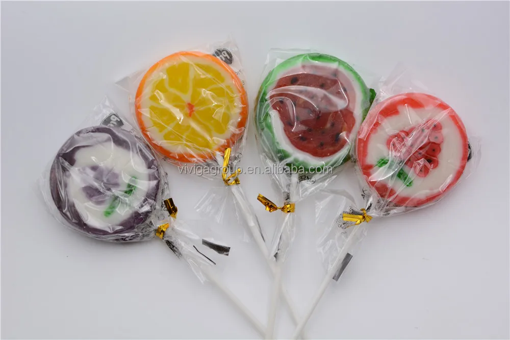 Fruit shape colorful fruit flavors candy lollipops oem lollipop