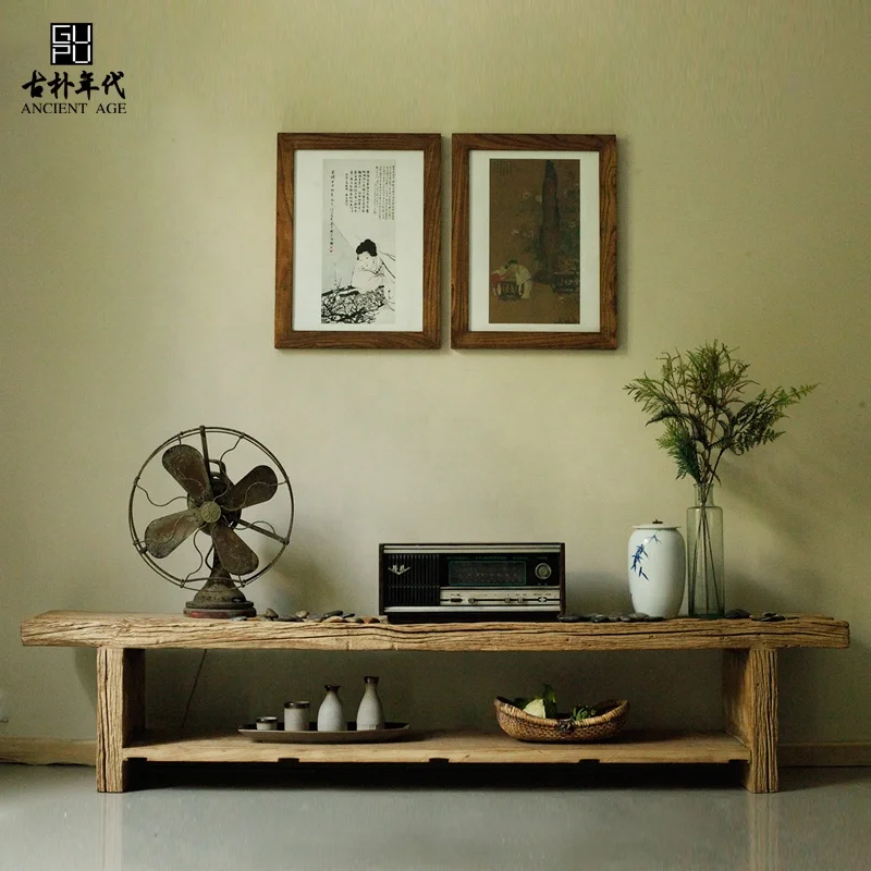 antique barn wood TV stand rustic shabby chic reclaimed reproduction furniture wood Chinese simple old fashioned TV cabinet