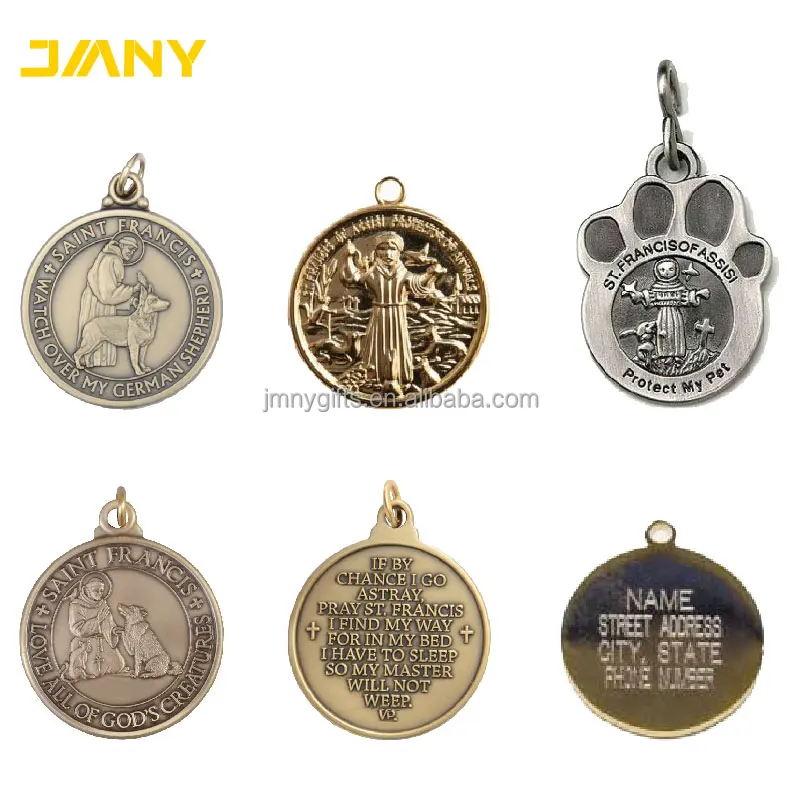 Personalized Antique Gold Plated St Francis Medal Pet Name Tags