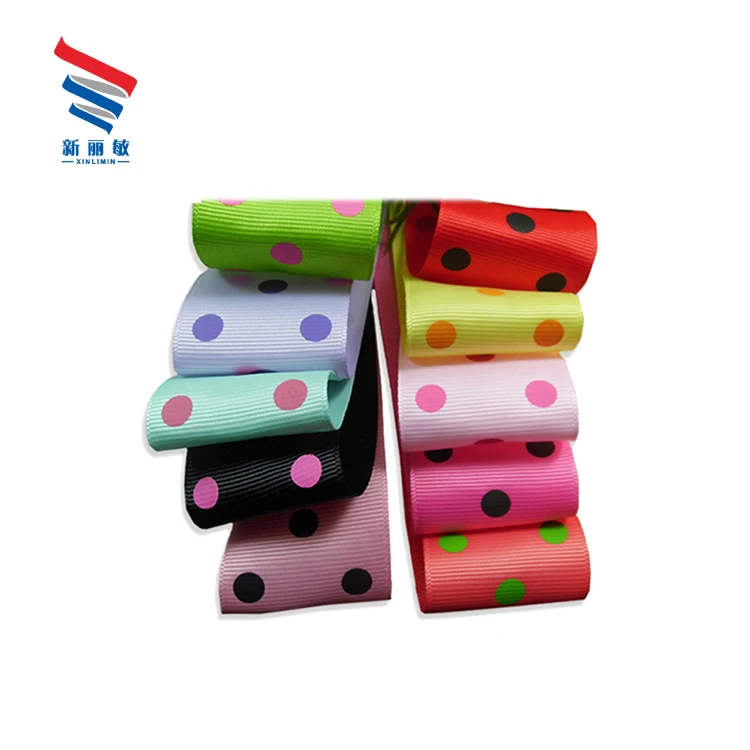 wholesale 100% polyester solid color custom printed polka dots grosgrain ribbon