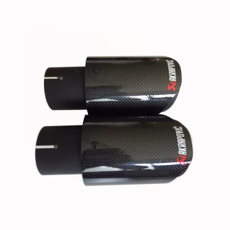 
1Pcs Car-styling Glossy Carbon Fiber + Black Stainless Steel Universal Auto A-krapovic Exhaust Tip Tailtip End Pipe 