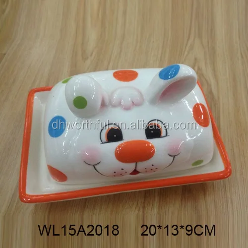 Cute cow shaped ceramic bread plate,ceramic butter dish with lids