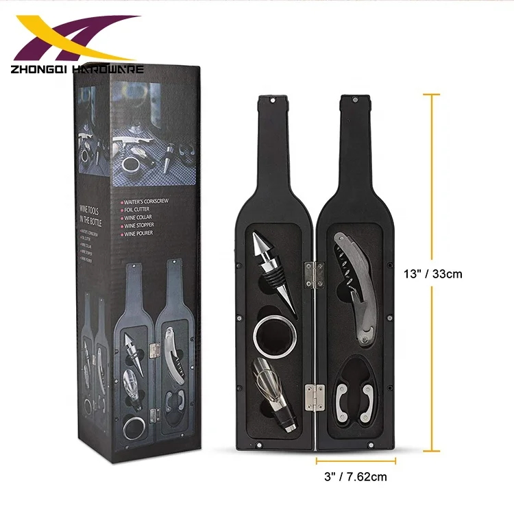 Dependable quality 5pcs ABS bottle shape case corkscrew wine gift set