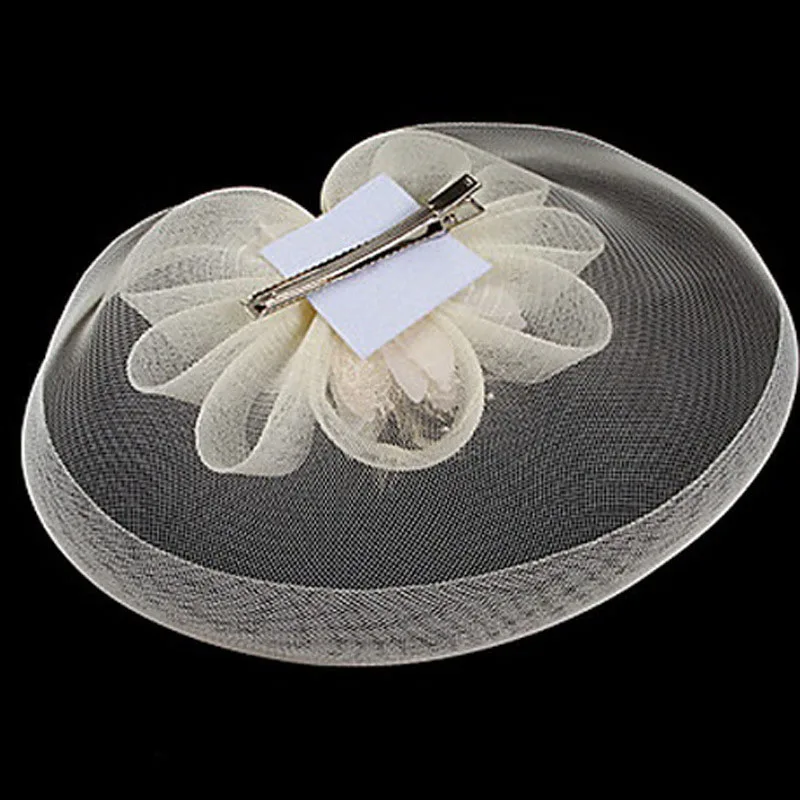 Elegant handmade 25cm accessory white feather mesh dinner wedding hat