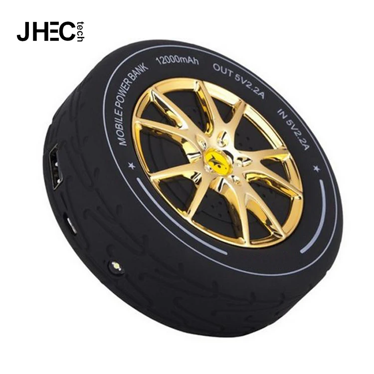 Fashion car wheel tire shaped mobile battery charger,12000mah 2A output tyre power bank for smartphone
