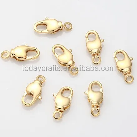 7mm x 11mm Polished Golden Plated Brass lobster claw clasps