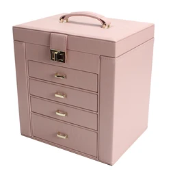 Luxury wholesale custom logo tall jewelry made blue pink gift storage leather big large jewellery box case