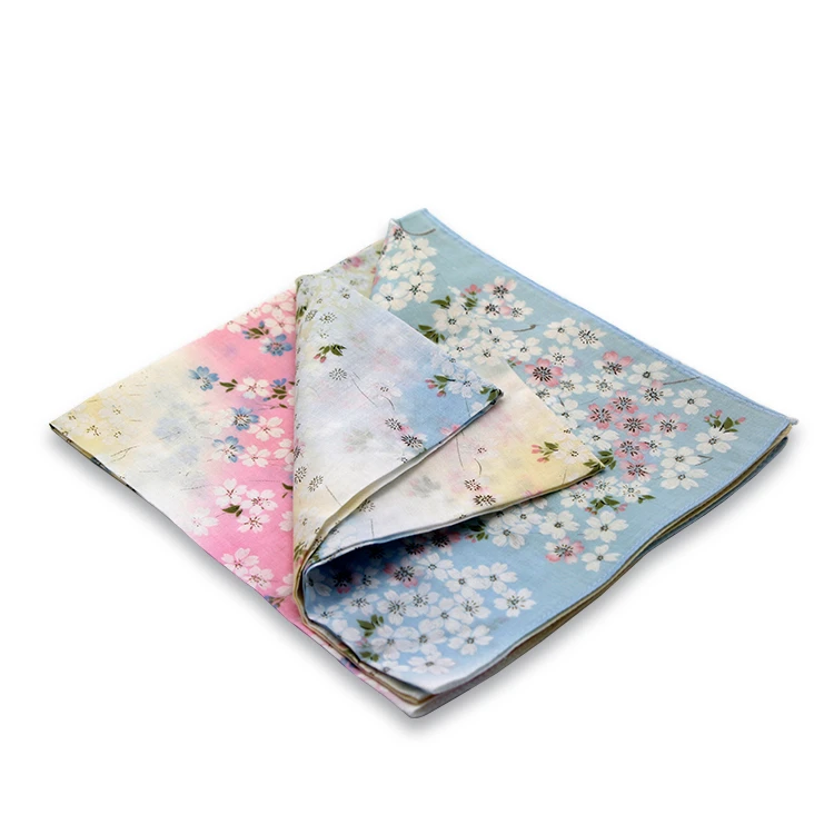 customized beautiful flowers printed cotton ladies handkerchief