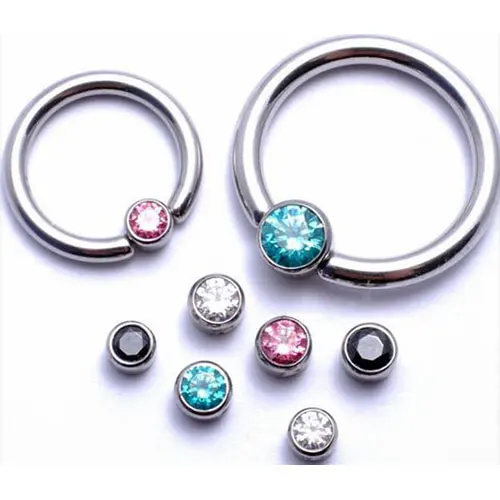 ASTM F136 Titanium CBR Piercing Jeweled Flat Disc Captive Bead Ring