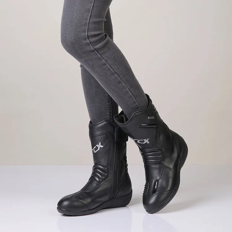 ARCX Womens Motorcycle Shoes Genuine Cow Leather Waterproof Moto Racing Boots Female Motocross Black Motorbike Boots