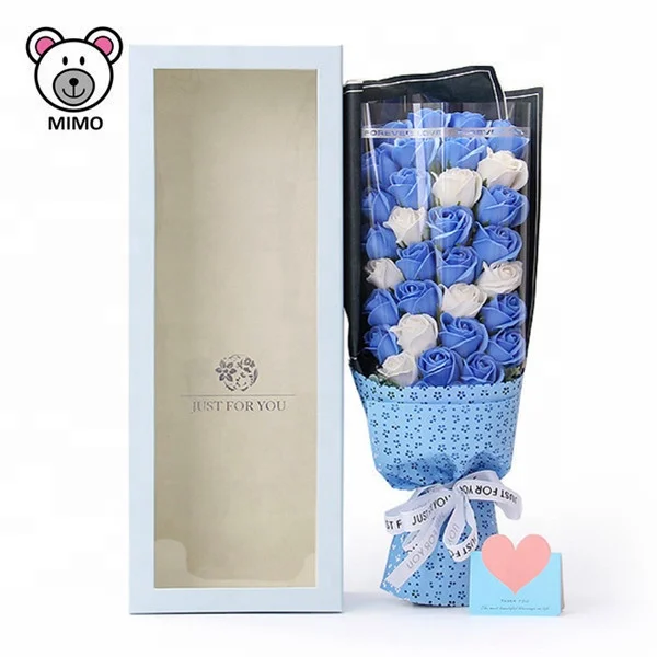 Valentine Day Gift Red Cartoon Artificial Flower Bouquet Boxes For Girls Handmade Wedding Bride Sweet Rose Soap Flower Bouquet