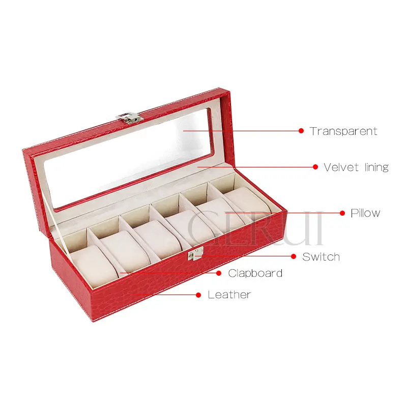 Luxury Flip Top Mens Wooden Watch Storage Box Rectangular Packaging 6 Slot Watch Display Case