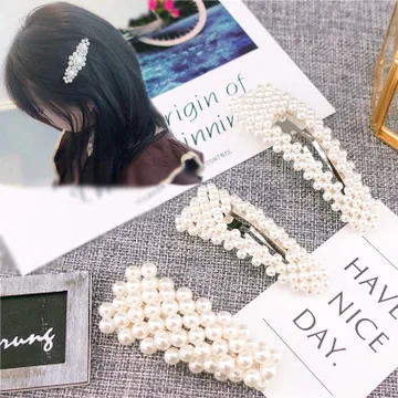 Fashion bright white pearl girl hair clip bangs clip women hair accessories bb clip