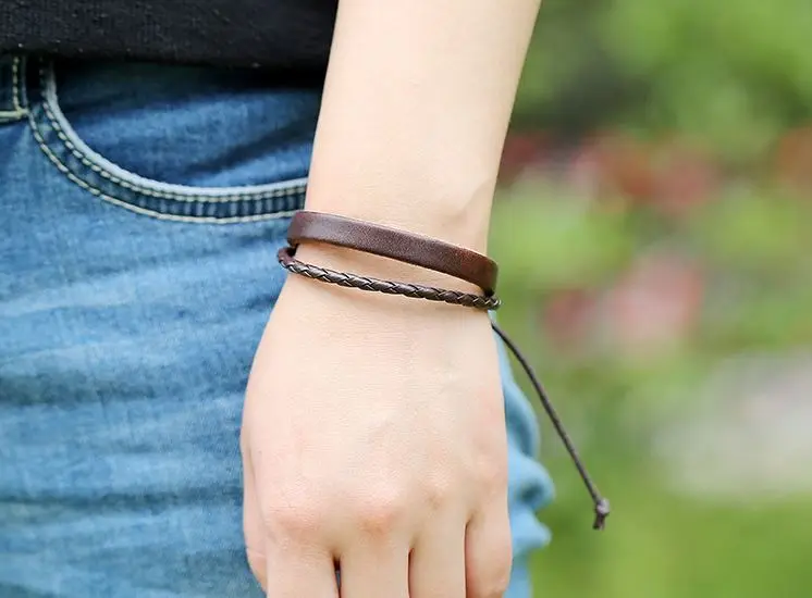 Wholesales Fashion Handmade Wristbands Truth Black Adjustable Leather Bracelet For Men