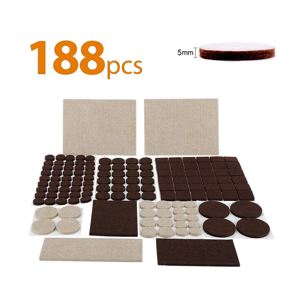 Большая упаковка 188 штук 5 мм толстые коричневые и бежевые войлочные мебельные прокладки для ножки стула