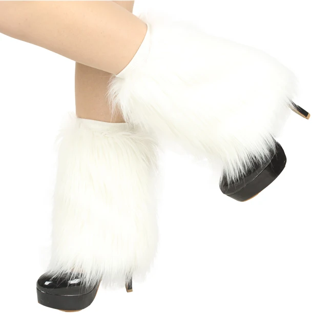 
Women White Santa Claus Costume Accessories Faux Fur Leg Warmer 