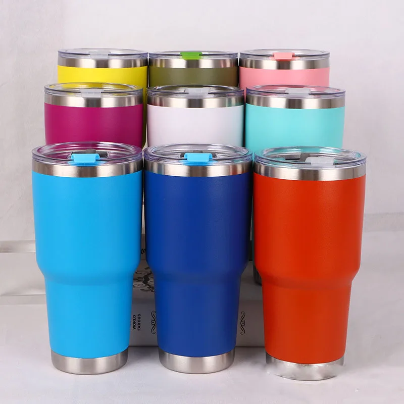 New Tech 3D UV Printing 20oz/30oz Double wall 304 stainless steel powder coated tumbler with flip lid 10 colors in stock