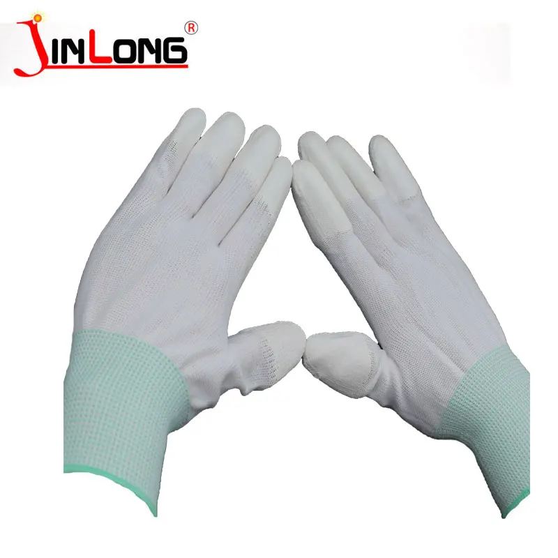 13pin Thin work white Nylon cotton yarn breathable pu gloves