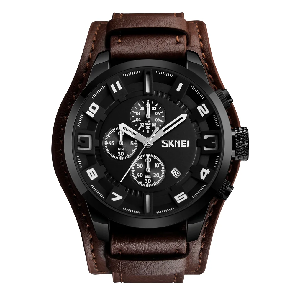 Imported battery watch brand Skmei 9165 removable leather band watch foe man custom chronograph watch