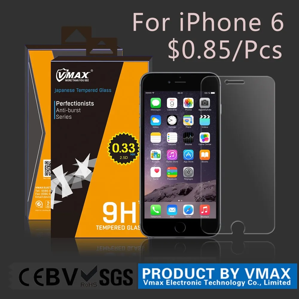 Лучшая цена! ультра тонкий 2.5D 9 H Vmax закаленное стекло экран протектор для iPhone 6 / iPhone 6 протектор экрана OEM ODM