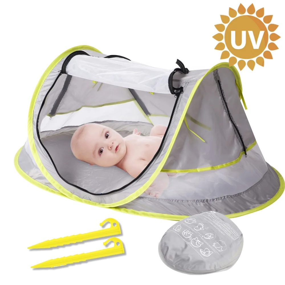 Portable Pop Up Baby Beach Tent UPF 50+Sun Shelter Infant Mosquito Net and Sunshade for Baby Crib Travel Bed with 2 plastic pegs