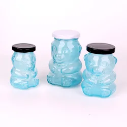Empty bear shaped mason jar colored glass jars with lids