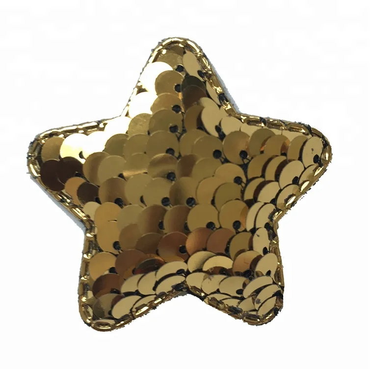 Customized Wholesale Low Cost Sew on 3D Padded Gold Reversible Sequin Multi Color Star Patches DIY Sequin Star Padded Applique