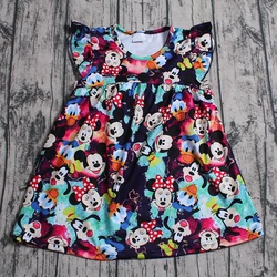 cute style cartoon printing flutter sleeve summer girl dress baby clothes