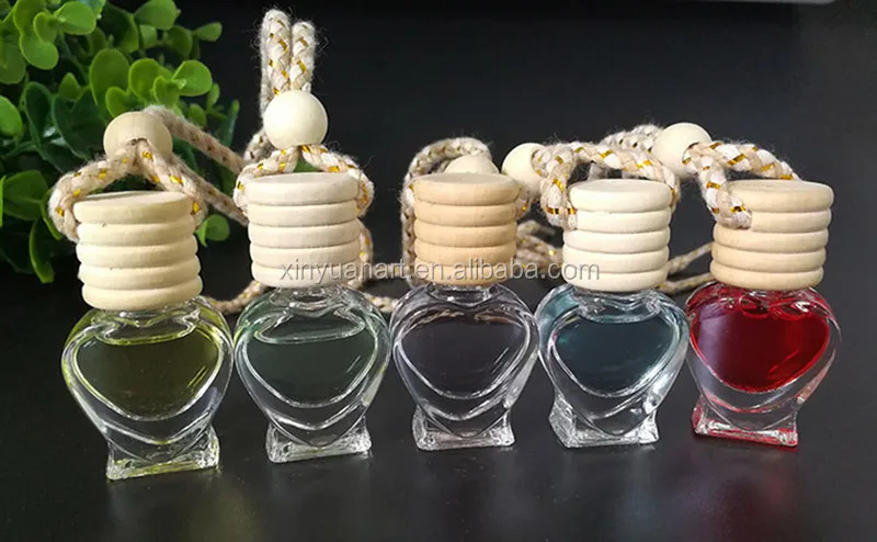 5ml Clear Heart Shape Hanging Glass Vials For Fragrance Perfume Bottle diffuser With Wooden Cap