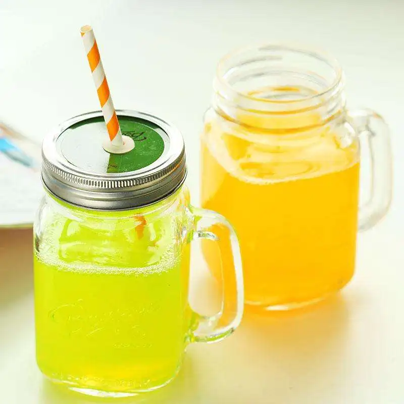 Glass Drinking Cup with Handle & Straw Glasses Mason Jar Storage Bottles & Jars CLASSIC Beverage BSCI Sustainable Glass Canister
