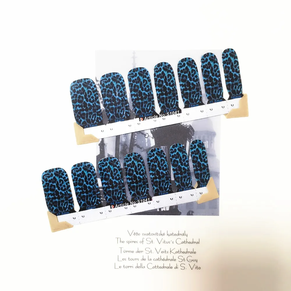 Leopard Blue Sexy Nail Arts Sticker 14 pcs set Waterproof Nail Decal Art Sticker Gel Polish