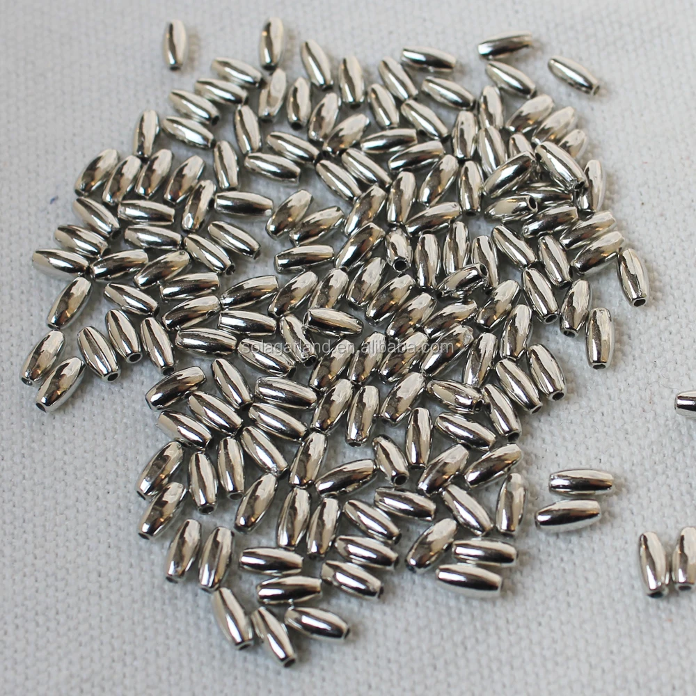 3*6MM & 4*8MM Gold/ Plated Acrylic Rice Beads Plated Oval Rice Shaped Beads Jewelry Supplier